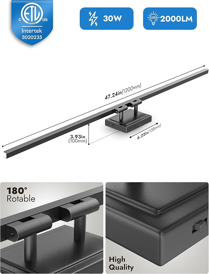 NIORSUN 48 Inch Modern Bathroom Light Fixture, 30W 5CCT Dimmable LED Black Bathroom Vanity Lights Over Mirror, Vanity Lights for Bathrooms Restroom Mirror- ETL Certified