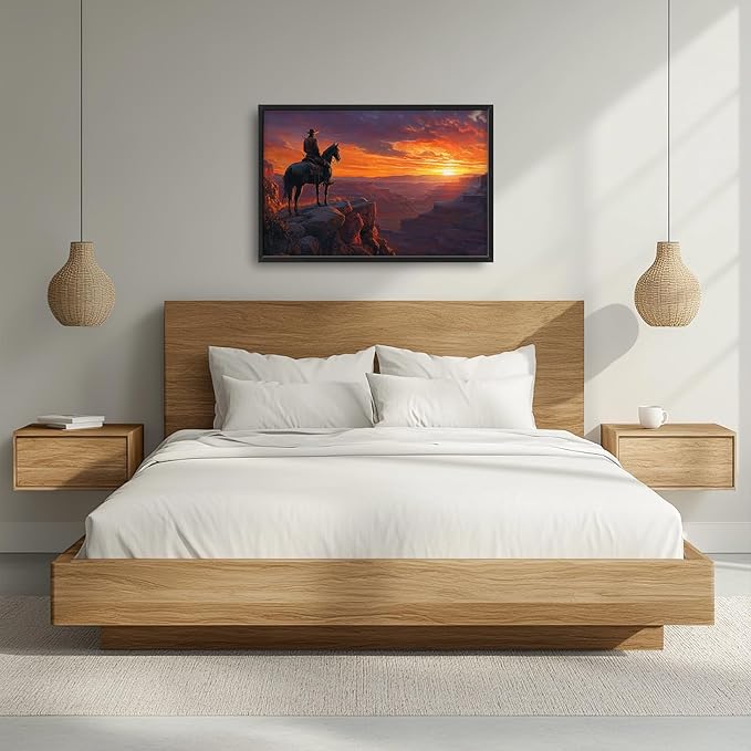 Framed Large Wall Art for Living Room, Western Cowboy Canvas Wall Decor, Large Natural Landscape Picture Framed Painting, Modern Artwork for Bedroom Office 36L'' × 24W''