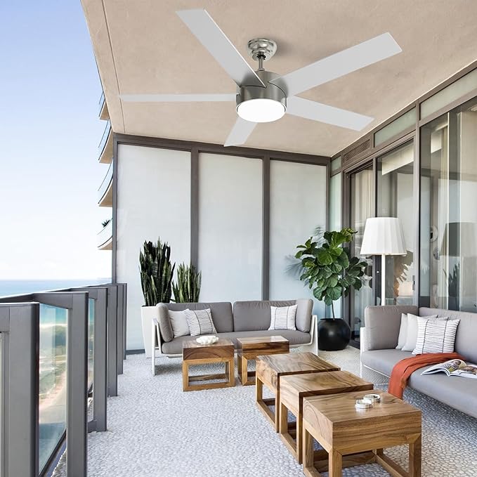 52 Inch Brushed Nickel Ceiling Fans with Lights,Ceiling Fan with Remote Control,Reversible DC Motor,3 CCT 6-Speed,Noiseless Ceiling Fan for Bedroom,Living Room,Dining Room,ETL Listed