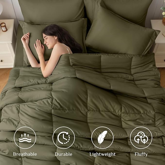 JOLLYVOGUE Queen Comforter Set, 7-Piece Bed in a Bag Queen, Ultra-Soft Comforters Queen Size, Queen Size Comforter Sets, Goose Down Alternative, Oeko-TEX Certified, Sheets & Pillowcases