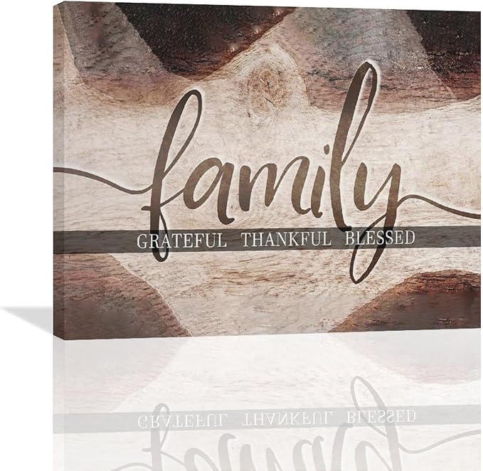 Large Family Wall Art Family Word Sign Pictures Wall Decor Home Quotes Grateful Thankful Blessed Canvas Painting Print Decor Artwork Framed for Living Room Bathroom Master Bedroom Dining Room 20"x16"
