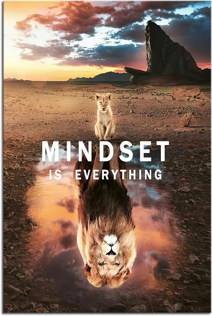 Motivational Inspiration Posters Lion king Mindset is Everything Wall Art Canvas Painting Print Poster Artwork Home Decoration Living Room Bedroom Office Frame Ready to Hang[24''W x 36''H]