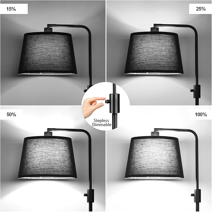 Nintiue [Upgraded] Dimmable Floor Lamp, 1000 Lumens LED Edison Bulb Included, Black Shade, Modern Arc Standing Tall Floor Lamp for Living Room Bedroom Office Dining Room