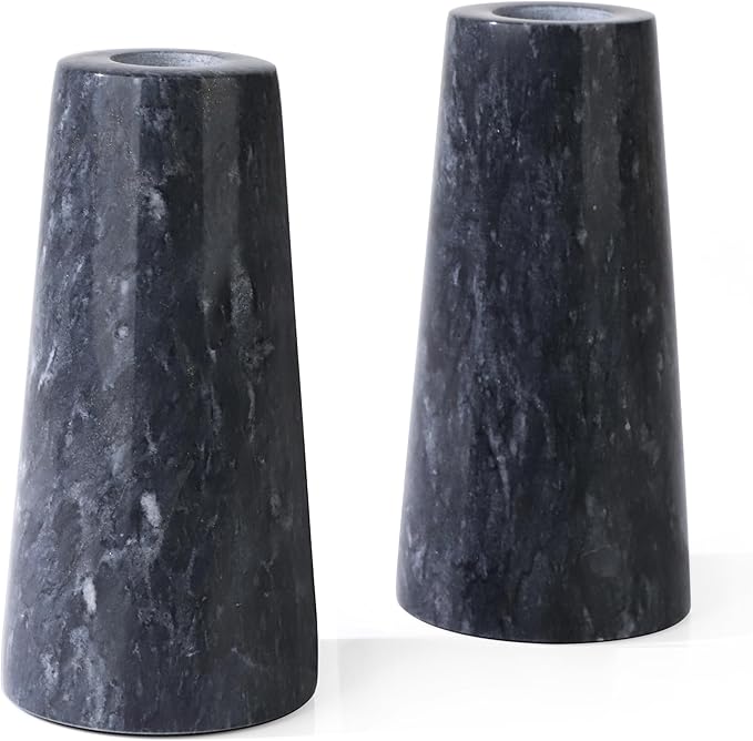 HofferRuffer Marble Candlestick Holders，Set of 2 Natural Stone Candle Holder Decorative Candle Stands for Wedding, Dinning, Party, Table Centerpieces, Fit 3/4'' Thick Taper Candles (Black)