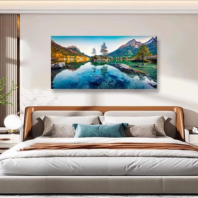 Scenery Canvas Wall Art for Living room Office Bedroom Mountain Forest Landscape Wall Art Clear Lake Stone Tree Pictures Art Print Paintings Modern Nature Wall Decor Artwork Waterproof -20 * 40inch