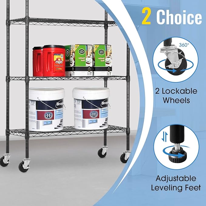 PayLessHere | 4-Tier Wire Shelf | 36"x14"x62" | Black | Adjustable Racks | Heavy-Duty Storage Shelves, Holds Upto 1400 lbs | Rust-Resistant, No-Tool Assembly | for Home, Garage Shelving