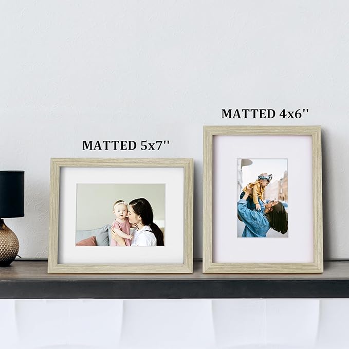 Egofine 8x10 Picture Frames Set of 4, Made of Solid Wood Covered by Plexiglass 4x6 and 5x7 with Mat or 8x10 without Mat, for Table Top Display and Wall Mounting Photo Frame Distressed Wood Grain