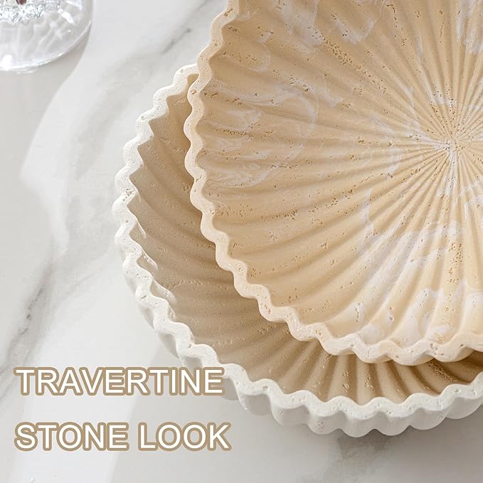 Large Decorative Fruit Bowl for Kitchen Counter, Travertine Stone Look Modern Minimalist Snack Candy Bowl for Table Centerpiece Decor, Home, Office, Hotel, Entryway (Yellow)