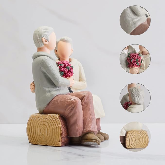 Rose Couple Home Decor Figurine, Romantic Loving Sculpted Hand Painted Figure Happy Wedding Anniversary Sculpture Gifts for Couple Home Decor Statue for Wedding Valentine's Day Christmas
