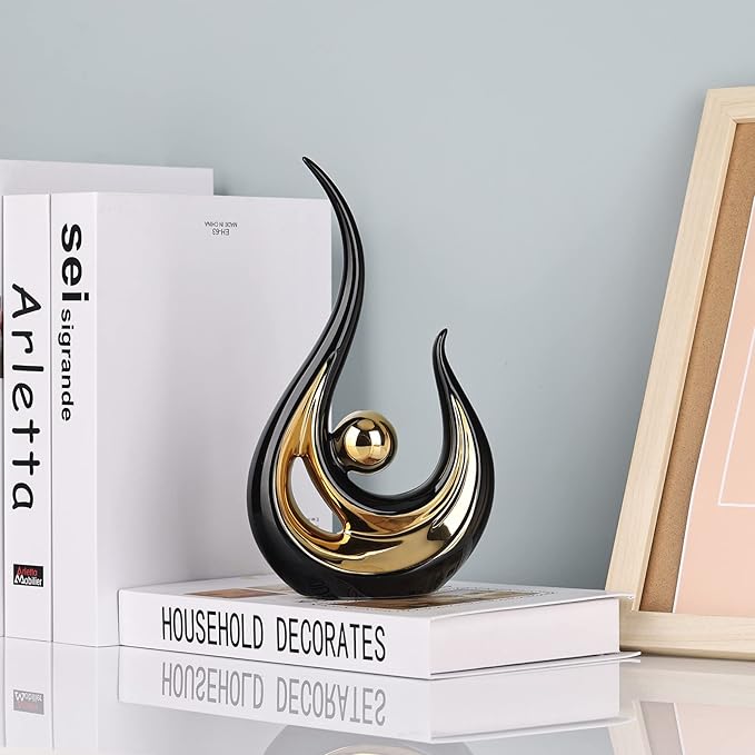 LCCCK Black Gold Abstract Figurine Statues for Home Decor – Modern Ceramic Sculpture Accent, Decorative Statues for Living Room, Shelf, TV Stand, Office or Coffee Table Centerpiece Art Decoration