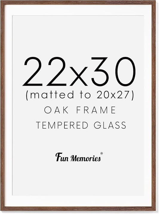22x30 Oak Wood Picture Frame, 22"x30" Poster Frame for Wall, 22x30 Picture Frame with Mat for 20x27, Solid Oak Wood Photo Frame 22 x 30 with Tempered Real Glass (Walnut Color, 1 Pack)