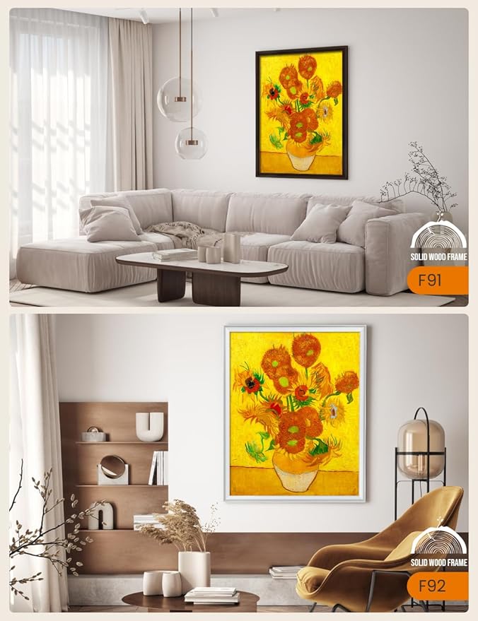 DECORARTS - Sunflowers by Vincent Van Gogh, Large Giclee Canvas Print with Solid Wood Frame, Oversized Wall Art Decor