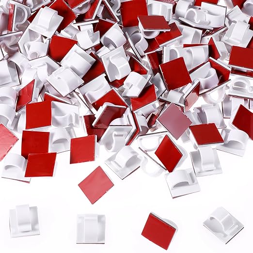 Namalu 60 Pieces Mini Cable Clips Hooks Christmas Light Clips Self Adhesive Light Hooks Cord Clips for Desk Outdoor String Lights(Large,White)