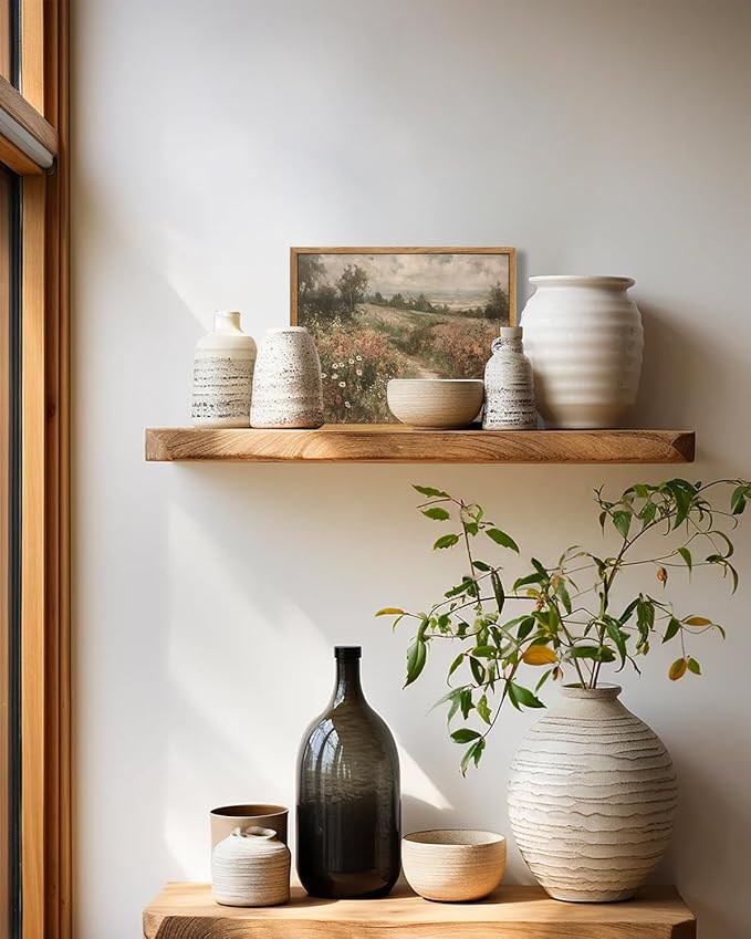 KBKBART Framed Canvas Wall Art - Vintage Countryside Wildflower Field Painting - Retro Nature Wilderness Canvas Art Prints - Rustic Landscape Wall Decor for Living Room, Bedroom & Bathroom (8"x10")