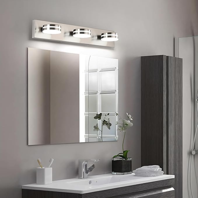 3-Light Bathroom Vanity Light, Brushed Nickel Bathroom Light Fixtures Over Mirror, LED Vanity Lights with 360°Rotating Lamp Head(24in)