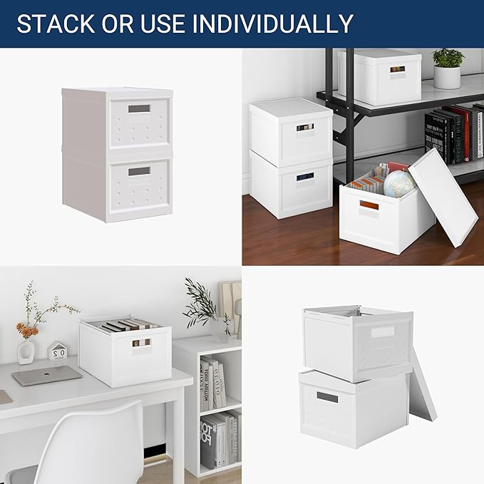 Collapsible Stackable Storage Bins with Lids, 2-Pack, Plastic Storage Boxes for Documents, Clothes, and Toys – Space-Saving & Portable Organizer for Home and Office