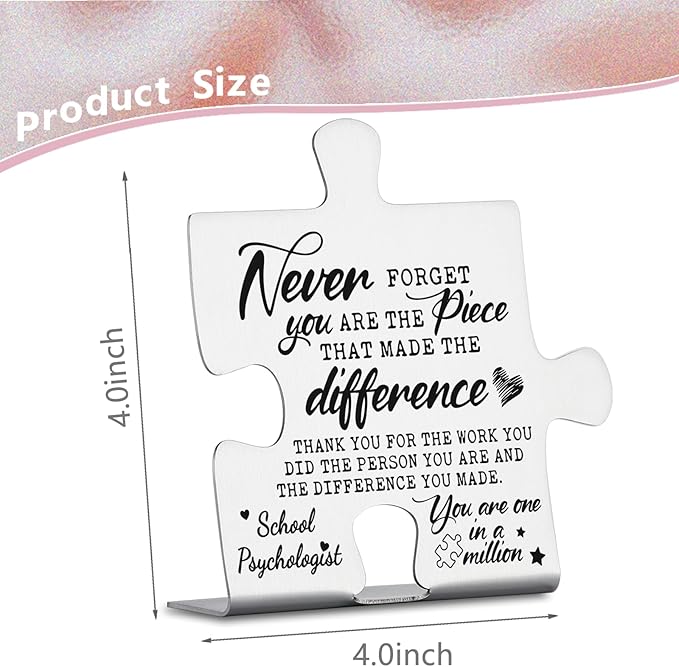School Psychologist Gifts, Thank You Appreciation Gifts for School Psychologist Week Birthday Christmas Office Desk Decor Puzzle Piece Decorative Signs Plaques YCC27