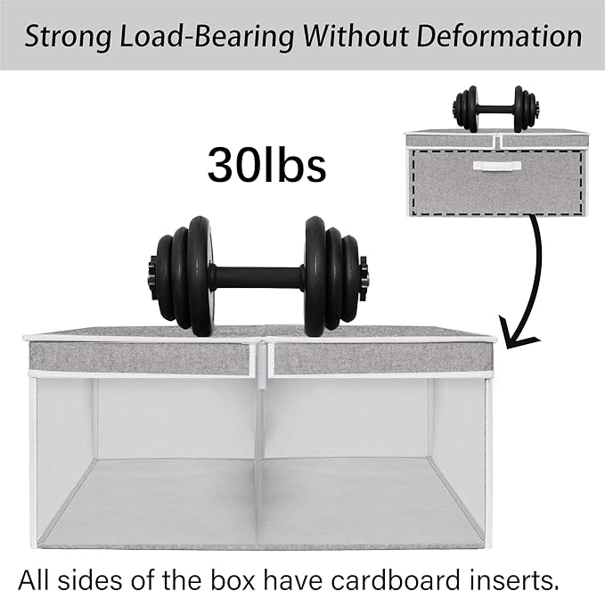 StorageWorks Extra Large Storage Bins with Lids, 55L Decorative Organizer with Divider Board, Fabric Boxes with Handles, Gray, 2-Pack