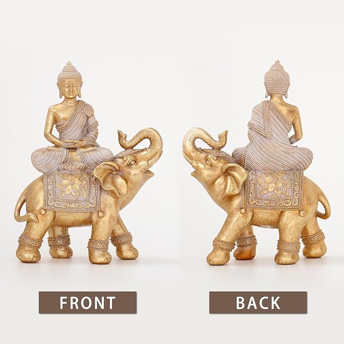 Buddha Statue for Home Decor Gold 9.25"-Elephant Buddha Statues for Zen Decor -Spiritual Décor-Feng Shui Décor-Buddha Decor for Living Room-Buda–Budda–Buddha Gift for Relaxation, Meditation or Shrine