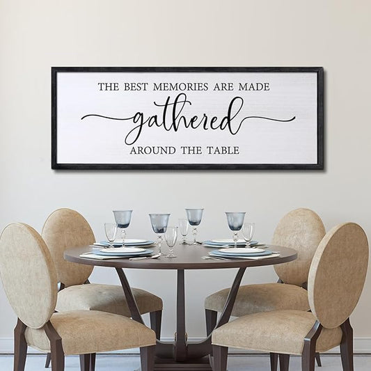 Foutcheou The Best Memories Are Made Gathered Around The Table Wall Decor 32"×12" for Dining Room Kitchen Wall Art Sign (Black)