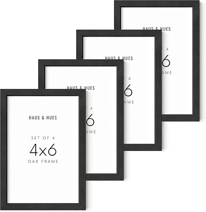 HAUS AND HUES Black Solid Oak 4x6 Picture Frame for Wall or Tabletop Set of 4 - Wooden Picture Frames 4x6, Photo Frames 4x6, Bulk Picture Frames 4x6, Gallery Wall Frame Set, 4x6 Frames for Pictures