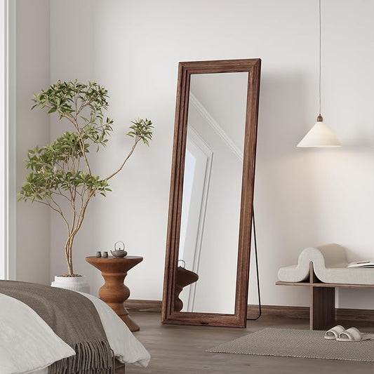 Full Length Mirror,65x22 Inch Full Length Mirror Wall Mounted,Vertical Hanging,Leaning Standing for Bedroom,Living Room,Rectangular Wooden Frame,Wood Brown Color.