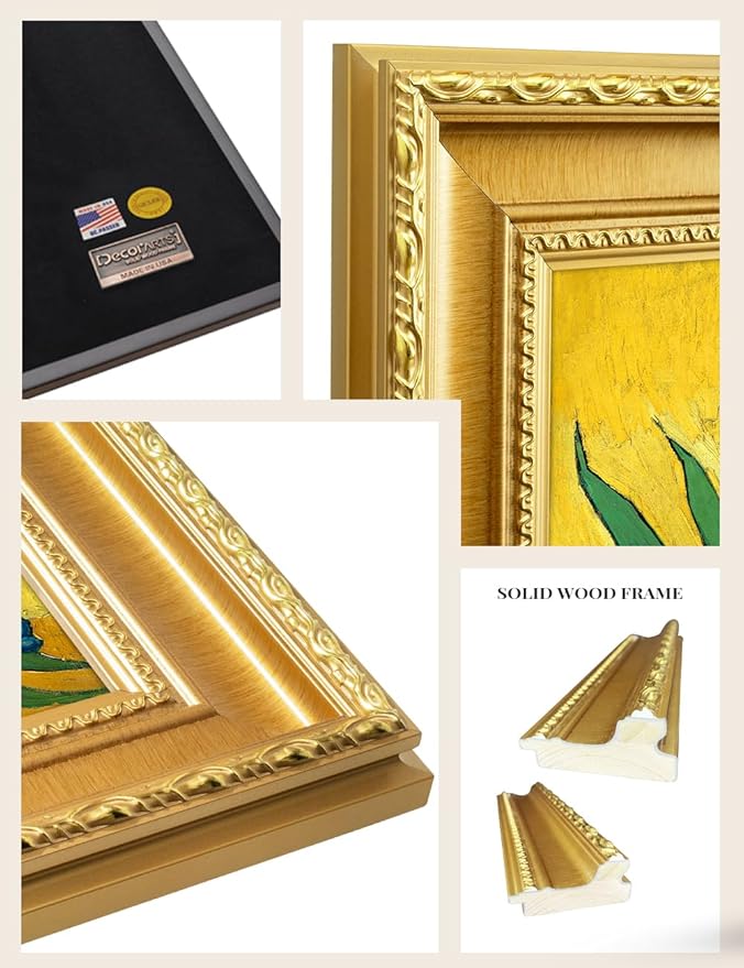 DECORARTS - Irises Vase Flower by Vincent Van Gogh. Giclee Print on Acid-Free Canvas in Gold Solid Wood Frame. Picture Size: 16x20, Total Size: 24.75x20.75, Made in USA