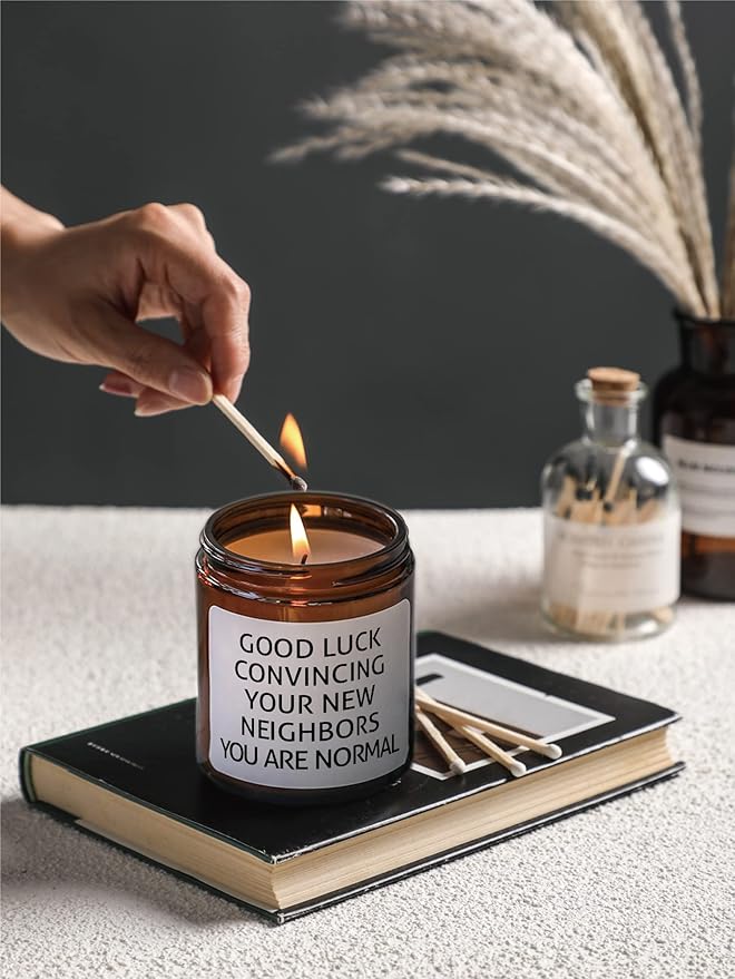 House Warming Gifts New Home, 7oz Sandalwood Rose Housewarming Candle, New Home Gift Ideas, Funny Housewarming Gifts, Good Luck Convincing Your Neighbors You're Normal