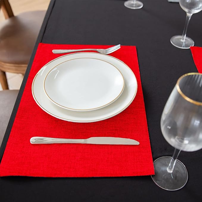 Cloth Red Placemats Set of 8, Linen Type Fabric Placemats Machine Washable Heat Resistant Placemats Polyester Place Mats for Halloween, Thanksgiving, Christmas and Valentine Dining Table (Red)