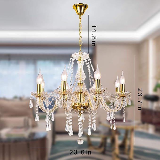 Panghuhu88 K9 Crystal Candle Chandeliers Lighting 8 Lights Pendant Ceiling Fixture Lamp for Dining Living Room Bedroom Hallway Entry Elegant Decoration (8 Bulbs)