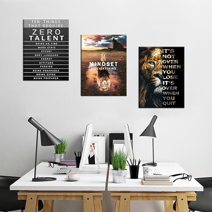 Motivational Quotes Wall Art Lion Canvas Office Inspirational Wall Decor Zero Talent Poster Animal Picture Print Painting Artwork for Home Living Room Bedroom Office Decor Ready to Hang [36''Wx 16''H]