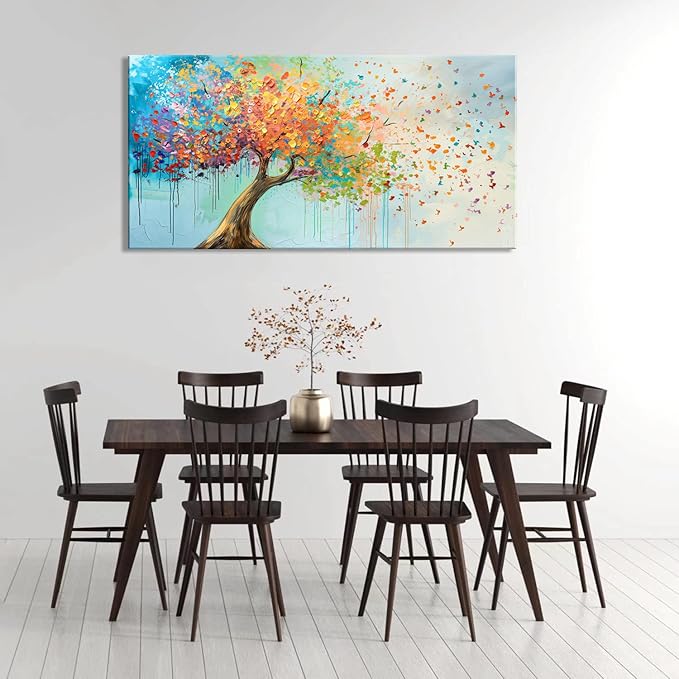 ZESTFLICKR Wall Art tree of Life fly canvas colorful Oil Painting Reproduction Print Modern Abstract Paintings Artwork Landscape Picture for Living Room Bedroom Home Office Kitchen Decor(20x40inch)