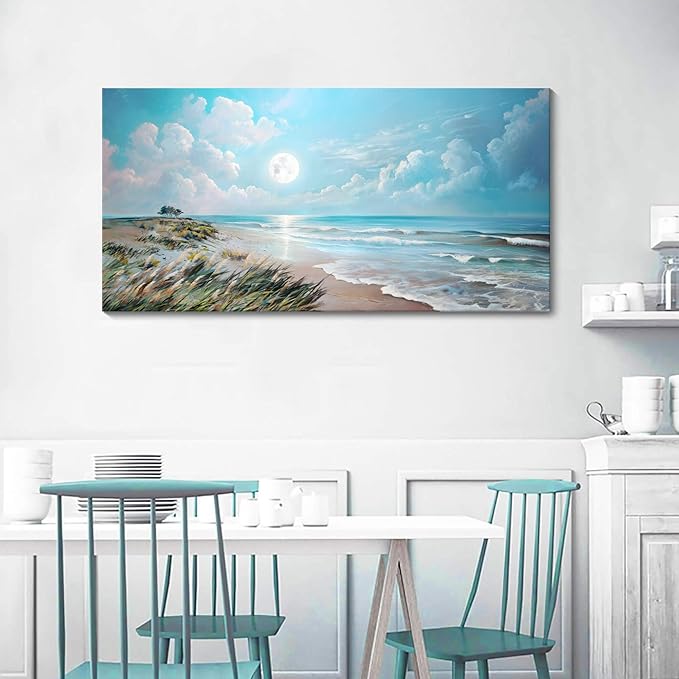 YCPRIMER Ocean Sand Wall Art Sea Beach Picture Tropical Beach Painting Modern Blue Artwork Sunset for Living Room Bedroom Dinning Room Home Office Wall Decor