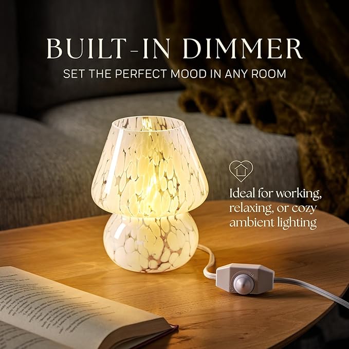 Next Glow Mushroom Lamp – Modern Dimmable LED Night Light for Bedrooms, Kids Rooms, Bedside Nightstands, Living Room Table and Kitchen Decor – Pretty Desk Light, E26 Socket w 120V Bulb (Marbled White)