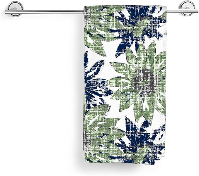 Sage Green Kitchen Towels 16x24 Inch Navy Blue Vintage Floral Decor Dish Towels Boho Flower Spring Summer Seasonal Decoration Hand Towels Absorbent Dish Cloths for Home Kitchen Dining Set of 2