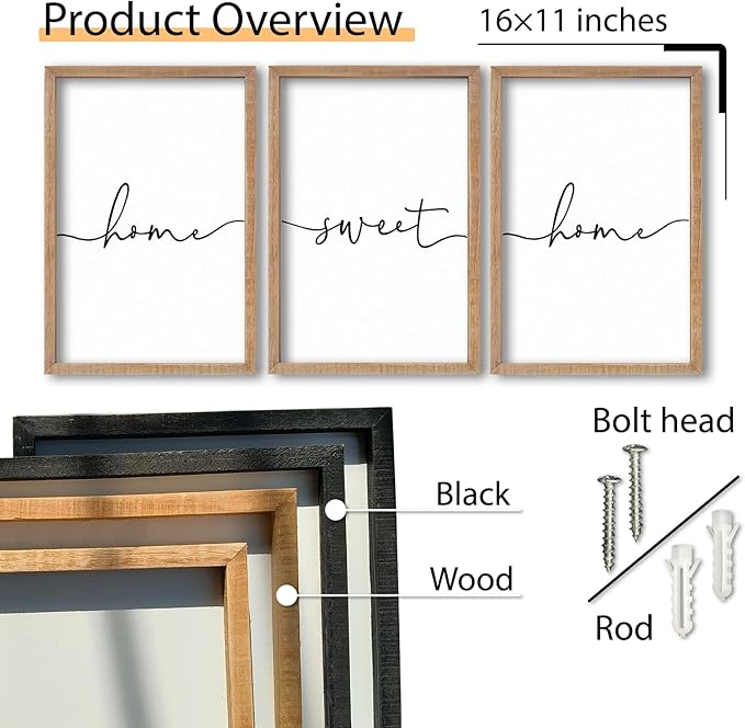 SRSZHIYUE Living Room Wall Decor Minimalist Home Sweet Home Sign Set of 3 16''×11'' Small Family Modern Farmhouse House Wall Plaque Horizontal Hanging Decoration (Wood)