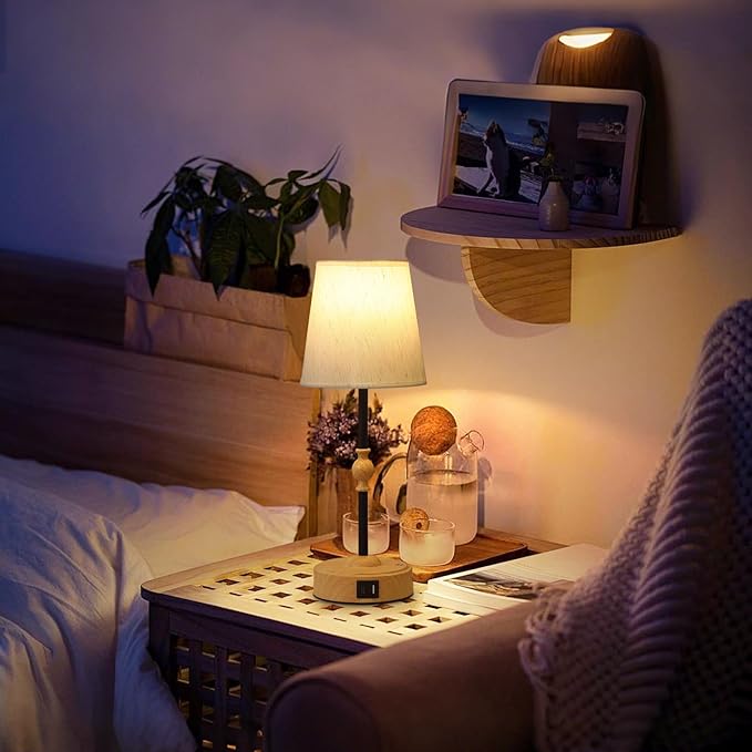 Bedside Table Lamp for Bedroom with 2 USB Charging Ports Minimalist Small Nightstand 3-Way Dimmable Touch Desk Lamp for Living Room Home Office Dorm,LED Bulb Included