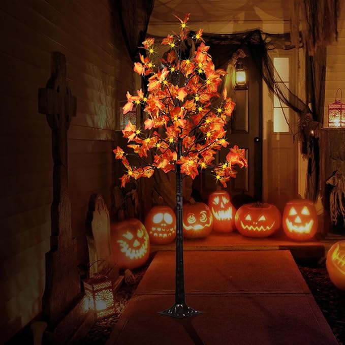 2 Pack 6FT 240LED Fall Lighted Maple Orange Tree Lights Thanksgiving Decoration Artificial Tree Lights USB Powered DIY Table Light for Desktop Autumn Harvest Party Indoor Ourdoor Decor