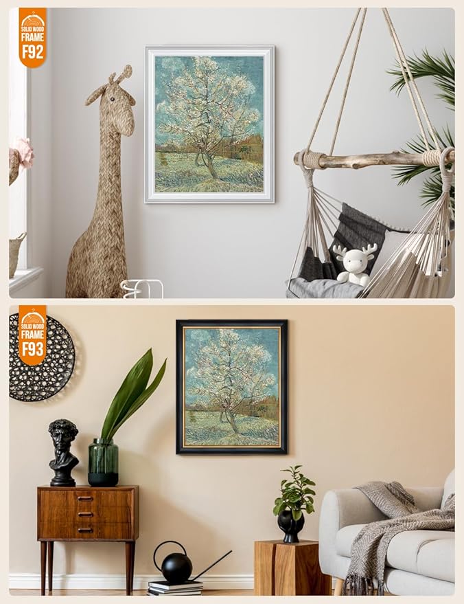 DECORARTS - The Pink Peach Tree - Vincent Van Gogh Giclee Prints w/Antique Brown Frame for Wall Decor. Picture Size: 16x20, Total Size w/Frame: 19x23