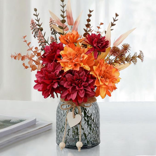 Leftover Fake Fall Flowers in Vase,Faux Flowers in Vase,Fall Floral Arrangement,Fall Centerpieces for Tables,Artificial Flowers,Kitchen Decor,Coffee Table Decor