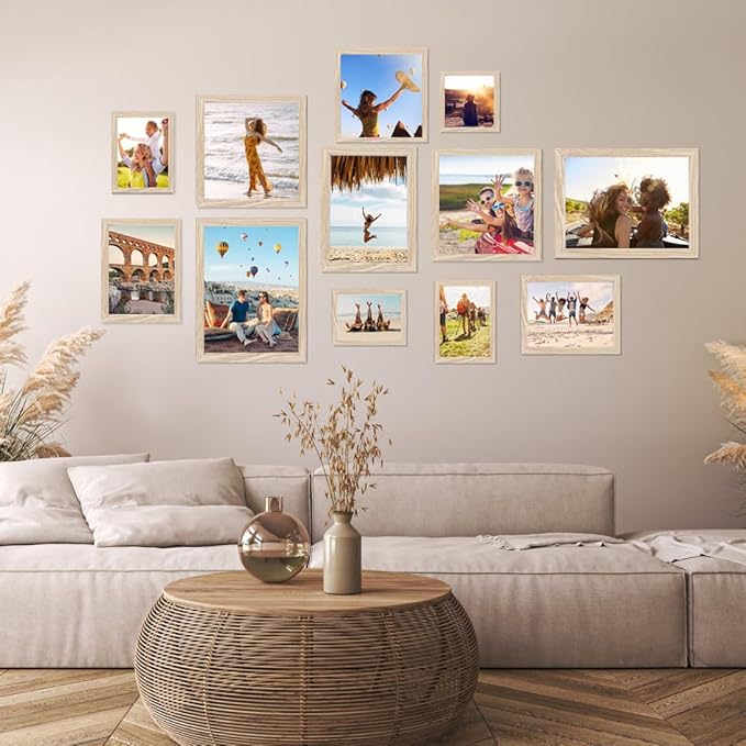 8x8 composite wood Picture Frame Set of 3, Real Glass for Rustic Natural 8x8in Poster Frames- Art Frame, Wall Hanging-Tabletop Display Gallery Family Wedding Memorial Pic Frame Best Gift