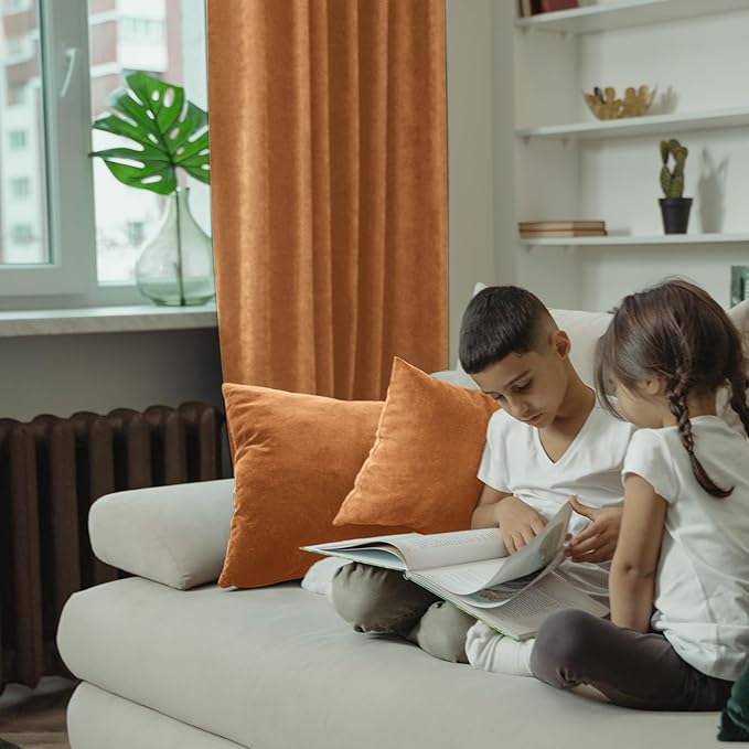 BGment Burnt Orange Velvet Curtains 96 inches 2 Panels - Elegant Fall Decor Blackout Thermal Insulated Super Soft Window Curtains for Bedroom Living Room with Rod Pocket and Back Tab, 52 x 96 Inch