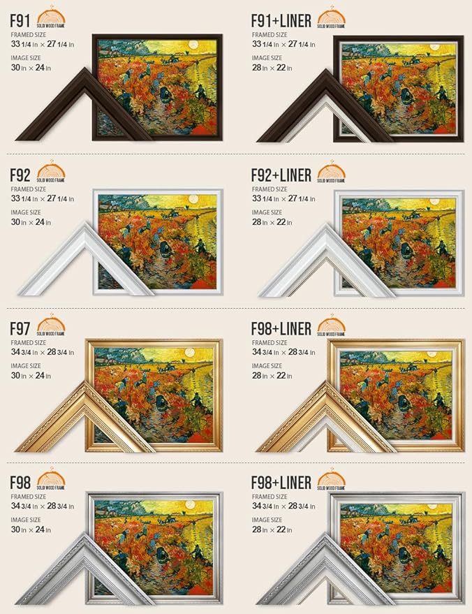 DECORARTS - The Red Vineyards, Vincent Van Gogh Art Reproduction. Acid Free Cotton Canvas Giclee Print w/Bronze Frame&Mat for Wall Decor.