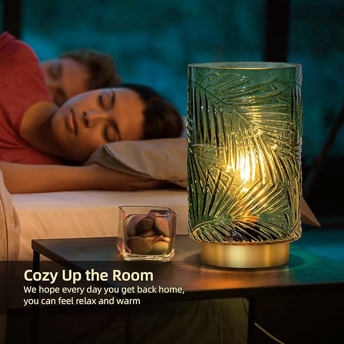 Battery Operated Table Lamp, Cordless Lamps for Home Decor, Battery Powered Nightlight with LED Bulb with Timer, Decorative Lights for Living Room Bedroom Tabletop Entryway Centerpiece Gift(L Green)