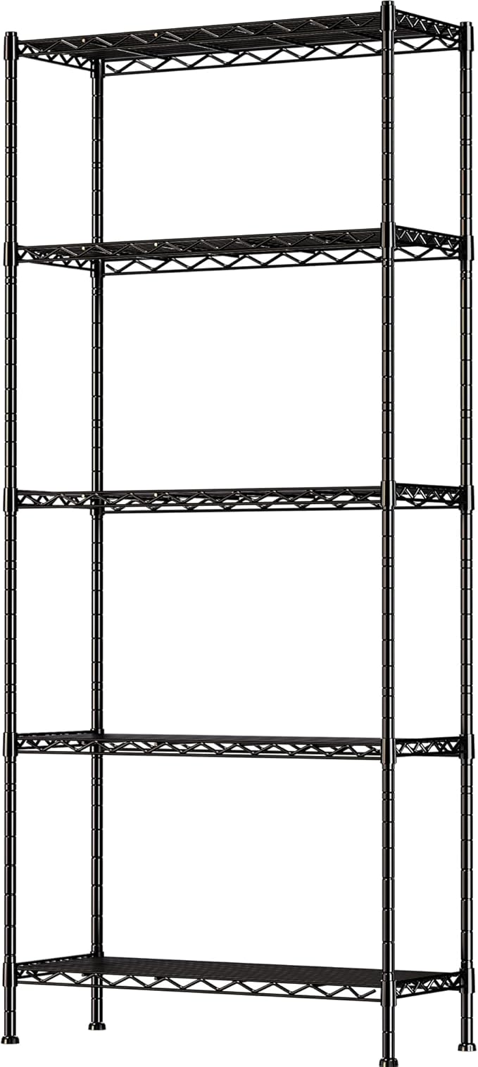 GIOTORENT 5-Wire Garage Shelving Storage Shelves, Metal Shelf Organizer 1750Lbs Capacity, Kitchen Storage Adjustable Shelf for Laundry Bathroom Pantry Closet, Black 36.2''L x 14''W x 72.3''H
