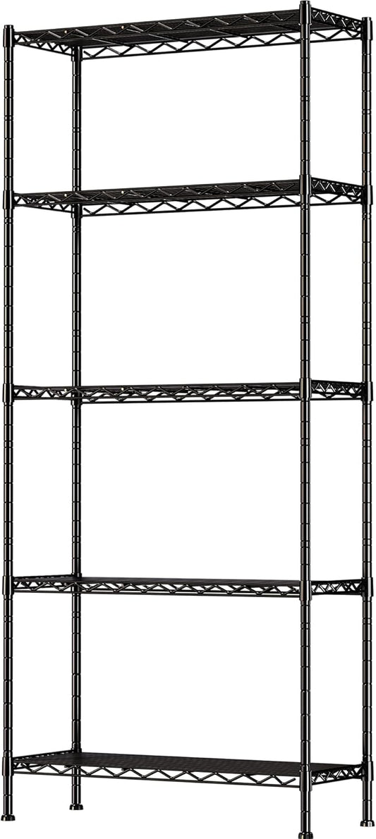 GIOTORENT 5-Wire Garage Shelving Storage Shelves, Metal Shelf Organizer 1750Lbs Capacity, Kitchen Storage Adjustable Shelf for Laundry Bathroom Pantry Closet, Black 36.2''L x 14''W x 72.3''H
