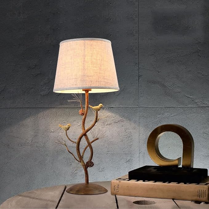 Meefad Classy Bird Table Lamp, Cute Bedside Lamps with Linen Shade, Metal Nightstand Lamp, Branches Decorative Desk Lamp for Bedroom Living Room, Home Office