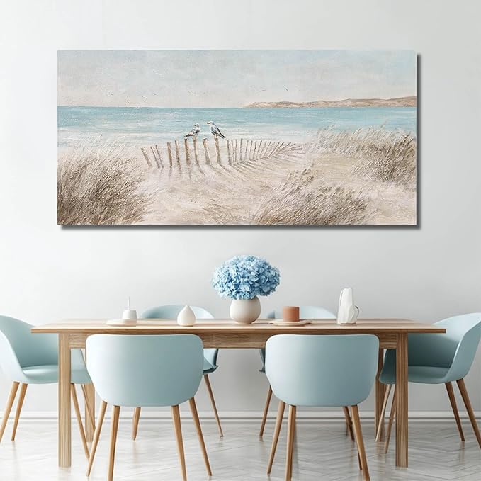 GAIDUOMAI Coastal Wall Art Blue and Beige Canvas Prints Animal Wall Decor Large Landscape Artwork for Living Room Dining Room 29x58 Inch hallway Decor
