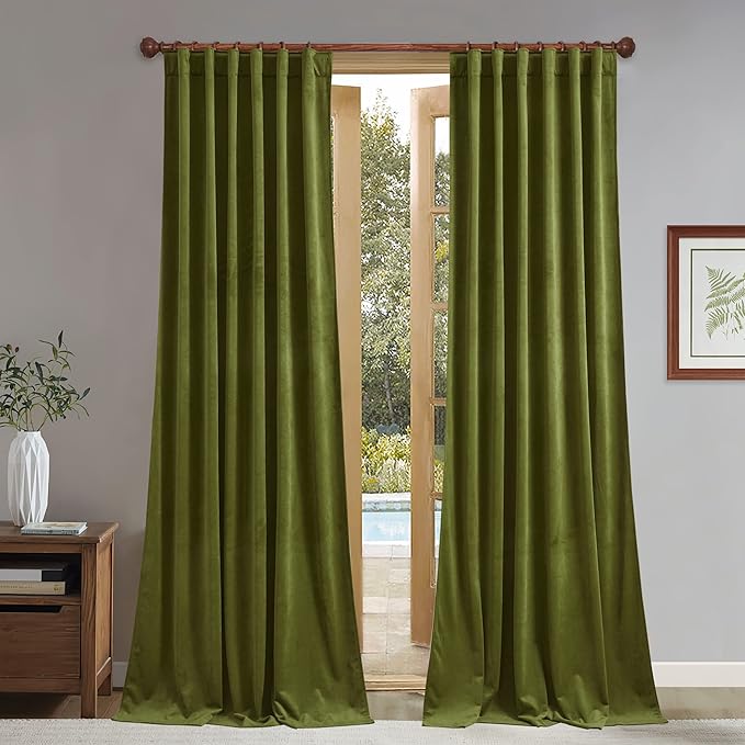 StangH Velvet Curtains 10 ft Long - Extra Long Back Tab Olive Green Curtains for Living Room, Thermal Insulated Privacy Room Dividers, W52 x L120, 2 Panels