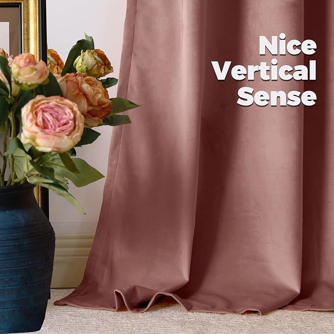 BGment Dusty Rose Velvet Curtains for Bedroom, Elegant Blackout Thermal Insulated Soundproof Super Soft Home Decor Curtains with Back Tab and Rod Pocket for Living Room, 2 Panels, 52 x 72 Inch